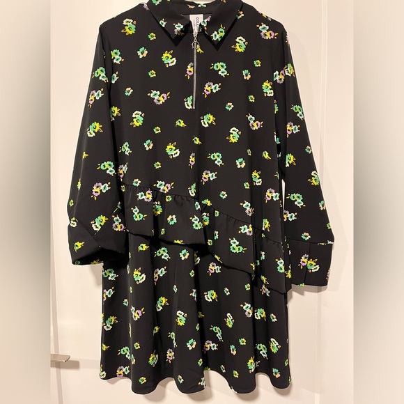 Collusion 1/4 Zip Black Floral Dress - Picture 1 of 8